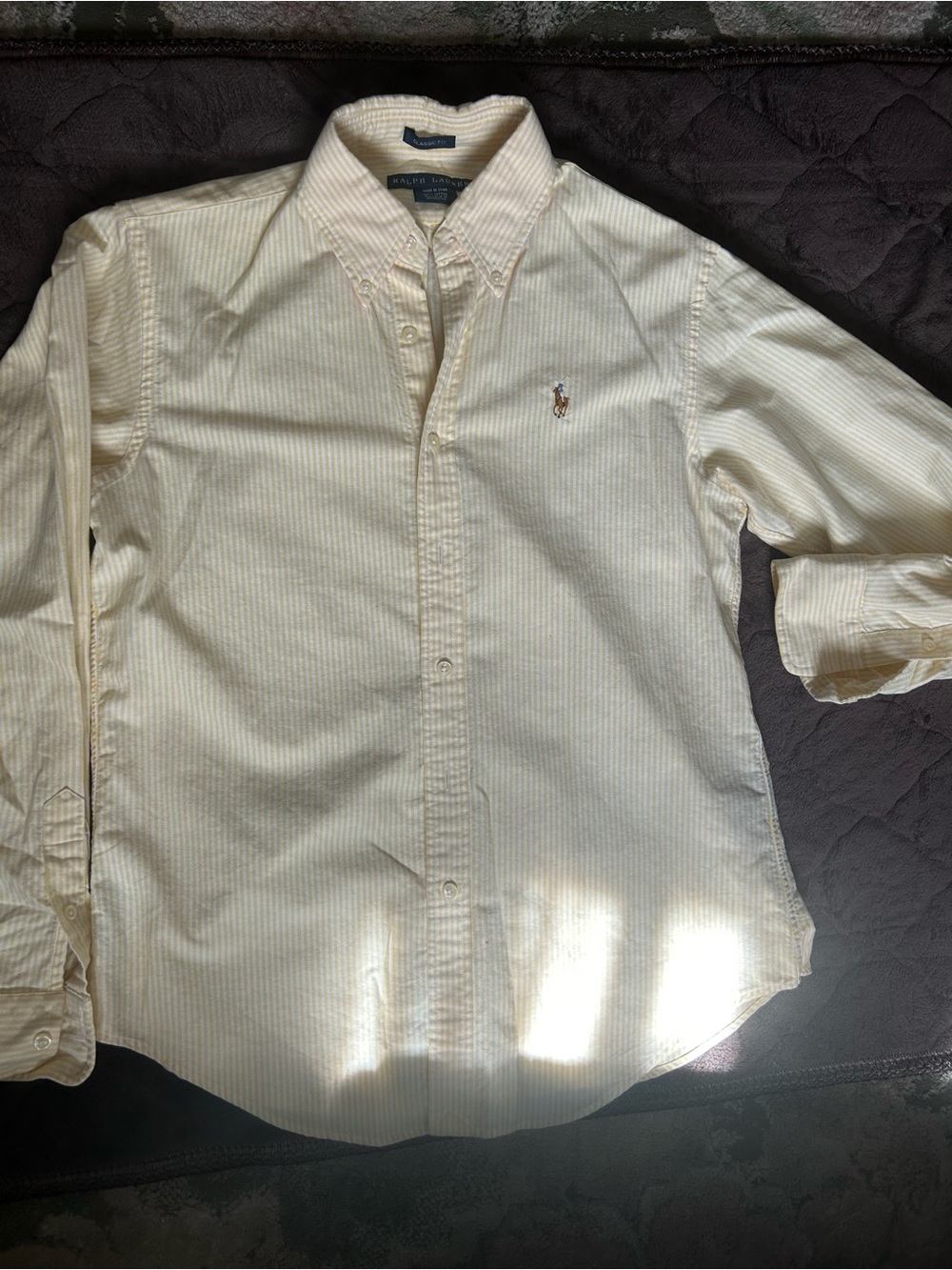 Ralph Lauren Men’s Cream and Light Yellow Pinstripe Button-Down Shirt